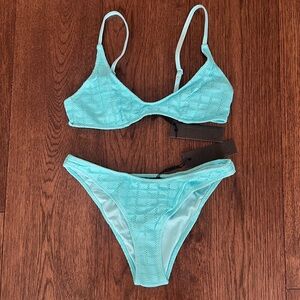 Triangl Swimwear Maia - Java Blue Crochet Scoop Bikini Set